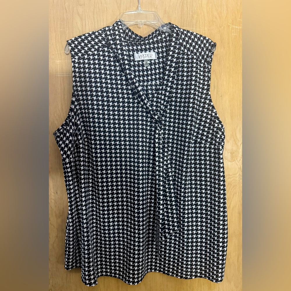 Kasper Black and White Wrap Blouse